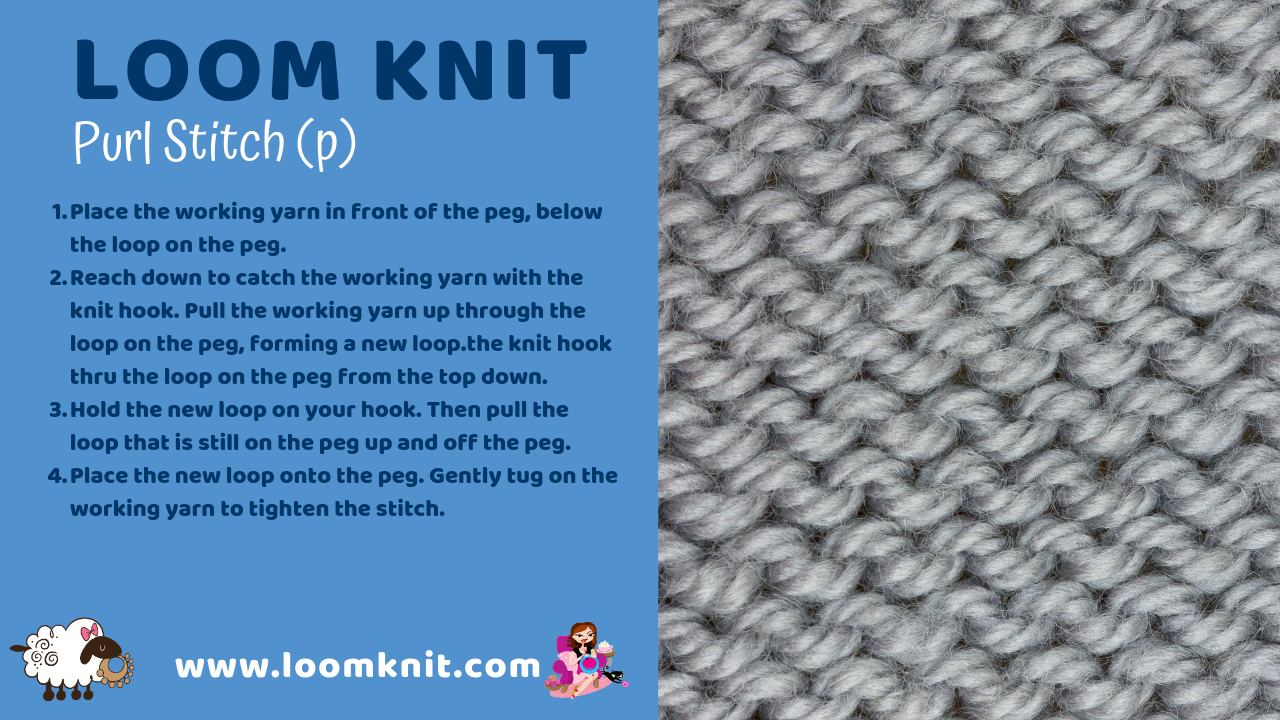Loom Knit the Purl Stitch Instructions #loomknit #loomknitstitches #learntoloomknit #loomknittingbeginner